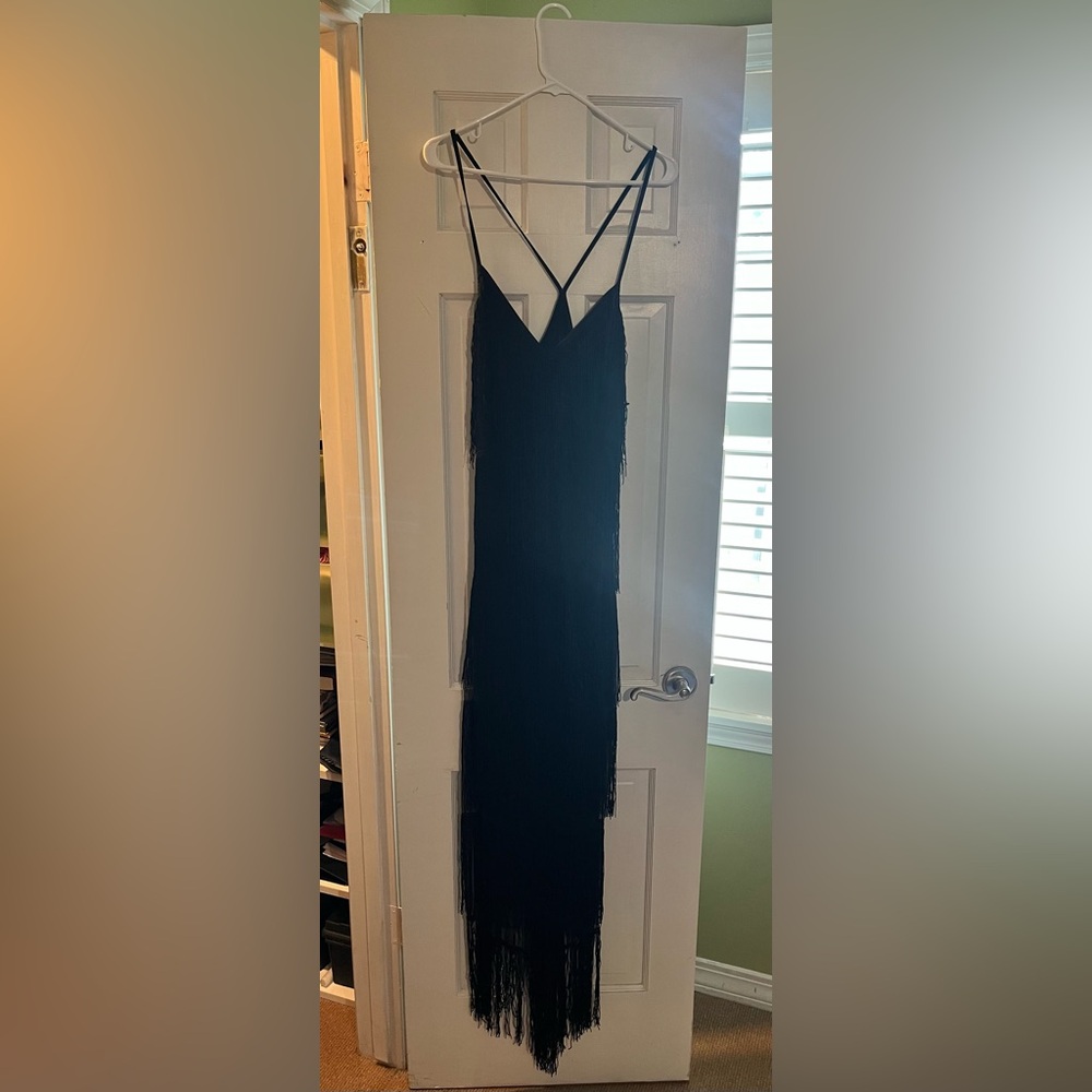 ASOS Tall fringe black formal gown, US Size 8
